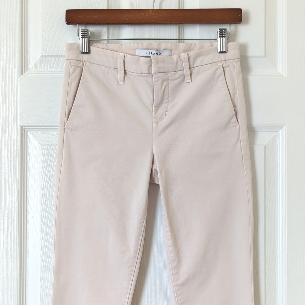 J Brand Classic High Waisted Ankle Cropped Twill Skinny Pants Beige 24 - Picture 2 of 13